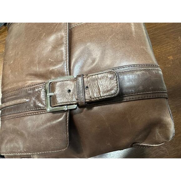 Fossil Brown Leather Crossbody Messenger Laptop Bag Academia Twee Neutral Grunge - Picture 15 of 16